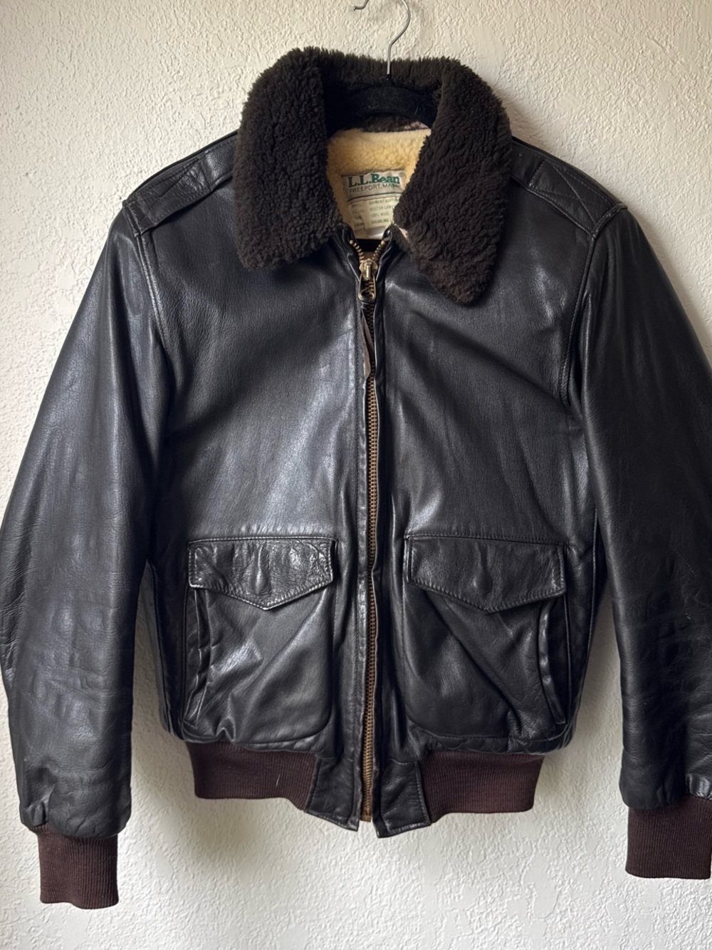 L.L Bean Vintage Goatskin bomber Shearling lining 38